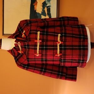 See By Chloe Red and Black Plaid Pea Coat